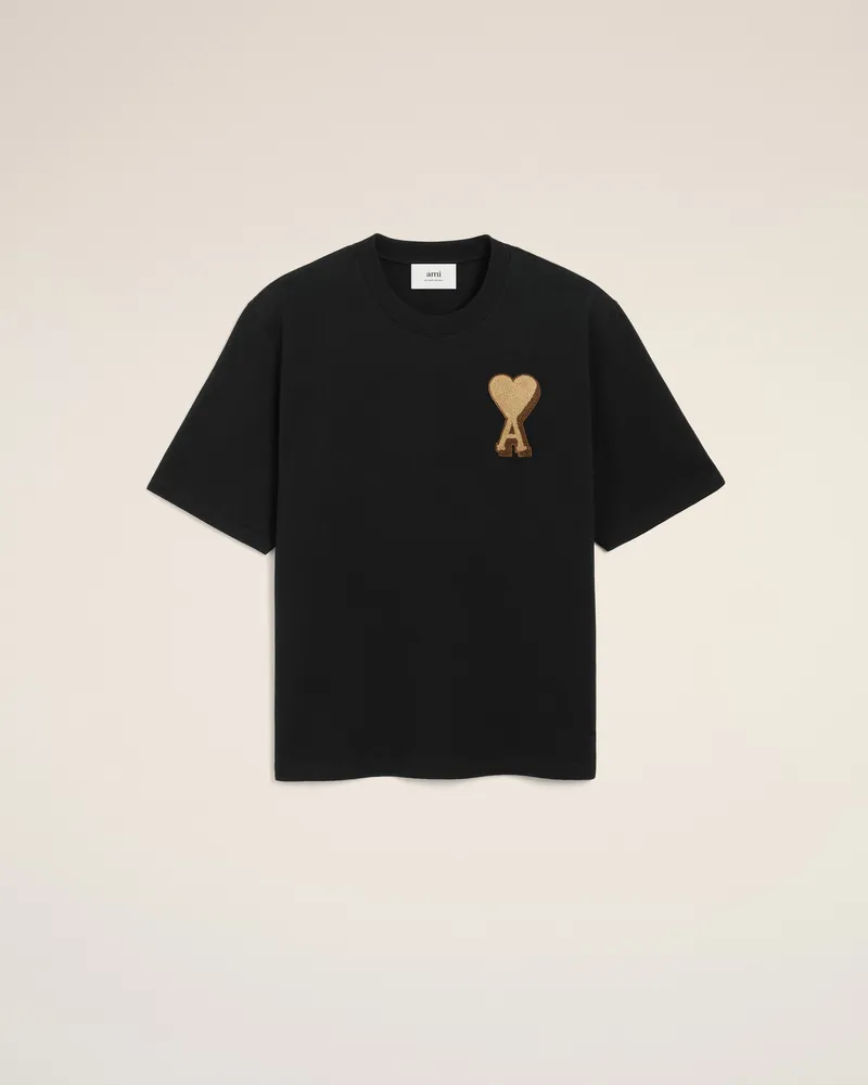 AMI Paris Ami De Coeur T-Shirt aus schwarzer Baumwolle Schwarz Unisex Schwarz