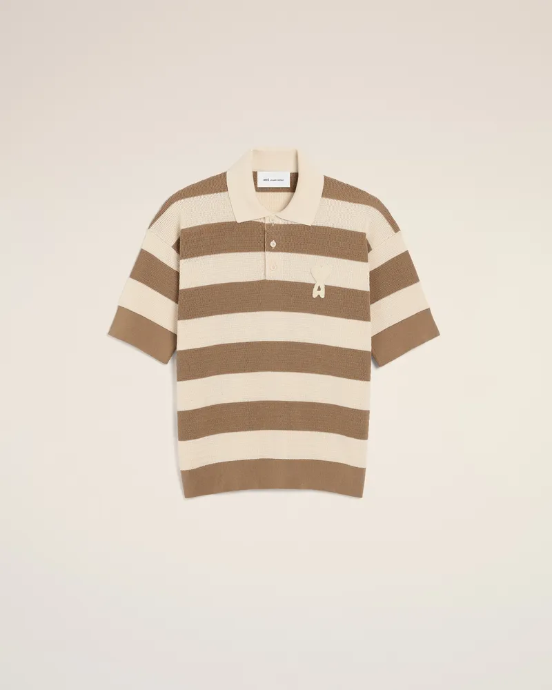 AMI Paris Weißes und braunes Ami De Coeur Baumwoll-Polohemd Mehrfarbig für Herren Cremeweiss
