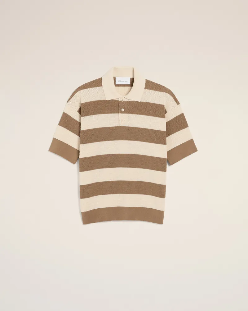 AMI Paris Weißes und braunes Ami De Coeur Baumwoll-Polohemd Mehrfarbig für Herren Cremeweiss