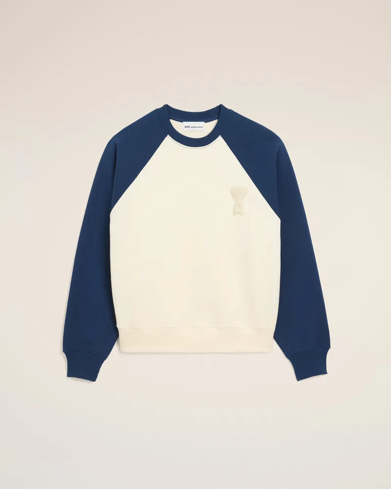 AMI Paris Weiß-blaues Ami De Coeur Sweatshirt aus Baumwollstrick Blau Unisex Cremeweiss