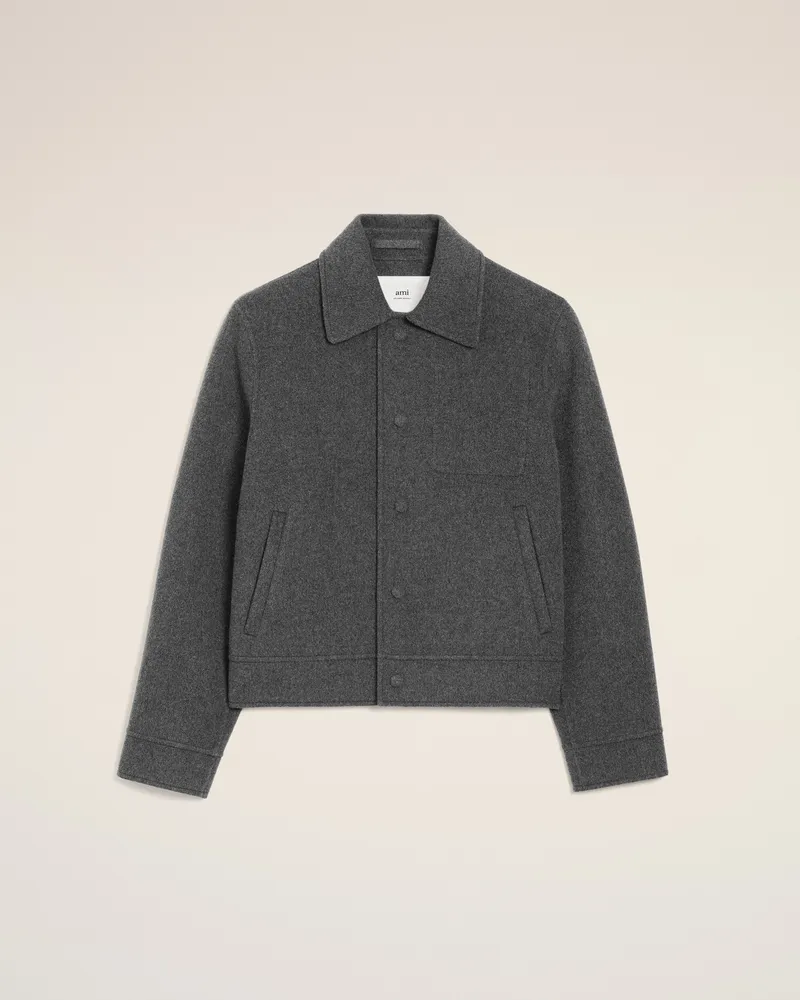 AMI Paris Geknöpfte Boxy-Fit-Jacke aus grauer Wolle Grau für Damen Heather