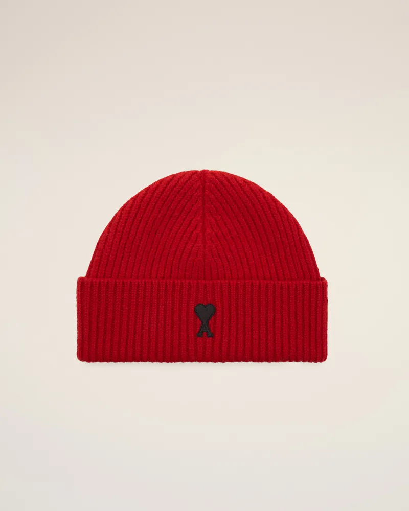 AMI Paris Ami de Coeur Beanie aus roter Wolle Rot - Größe Unisex Rubienrot