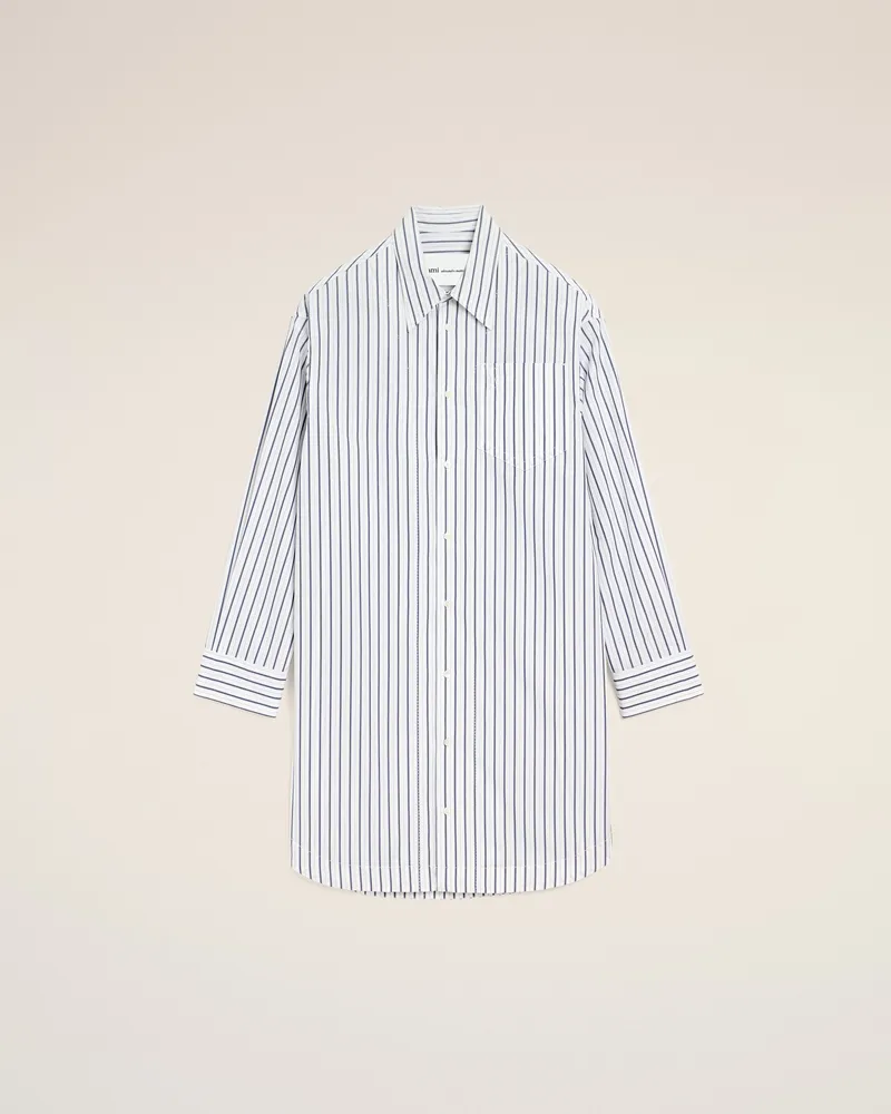 AMI Paris Weiß gestreiftes Ami De Coeur Baumwollkleid mit weitem Schnitt Weiß Unisex Weiss