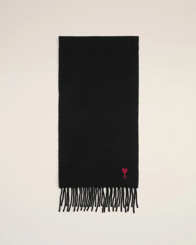AMI Paris Ami de Coeur Schal aus schwarzer Wolle Schwarz Unisex Schwarz