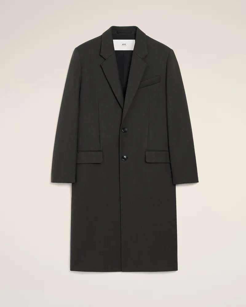 AMI Paris Einreihiger gerader Mantel aus schwarzer Wolle Grau für Damen Anthrazit