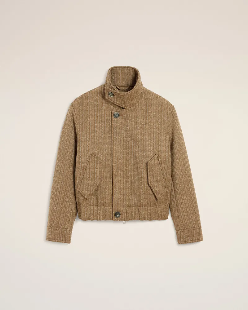 AMI Paris Harrington Jacke aus brauner Wolle mit Fischgrätmuster Braun Unisex Camel