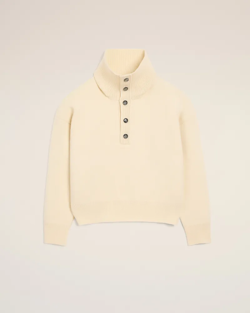 AMI Paris Pullover aus weißer Wolle mit hohem, geknöpftem Kragen Weiß - Größe Unisex Ivory