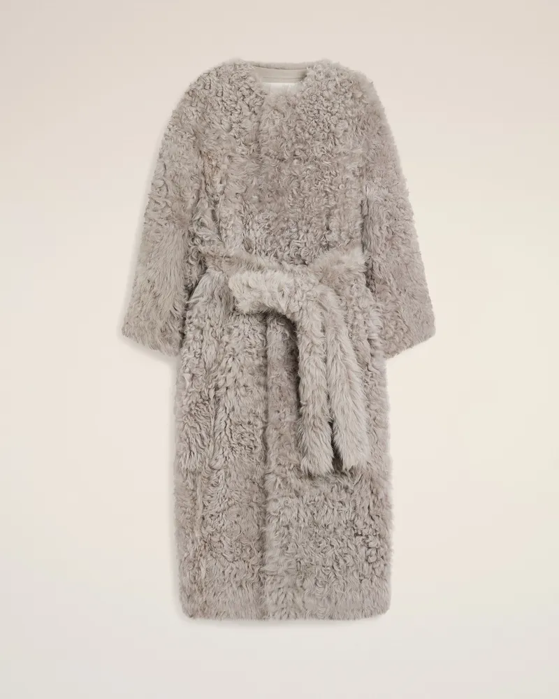 AMI Paris Langer Mantel aus grauem Shearling Grau für Damen Grau