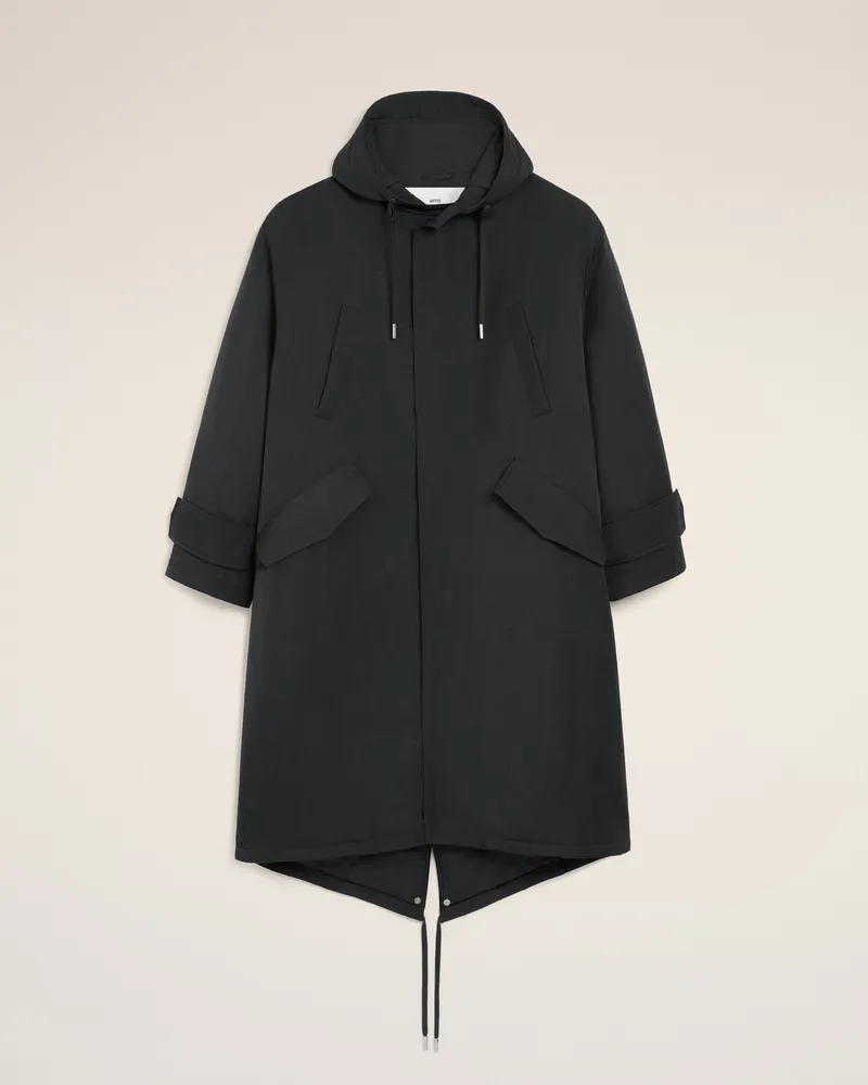 AMI Paris Gepolsterte Parkajacke aus schwarzem Nylonserge Grau für Herren Anthrazit