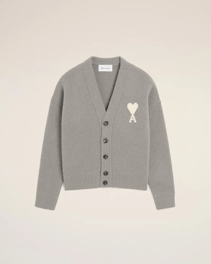 AMI Paris Ami de Coeur Cardigan aus grauem Alpaka Grau - Größe Unisex Aschgrau
