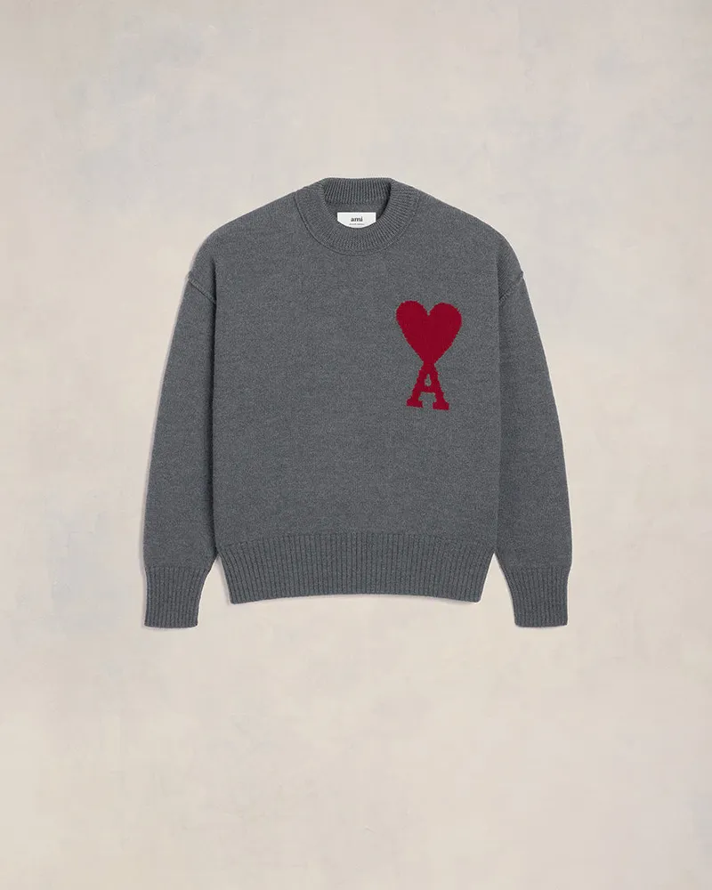 AMI Paris Ami de Coeur Pullover aus grauer Wolle Grau Unisex Heather