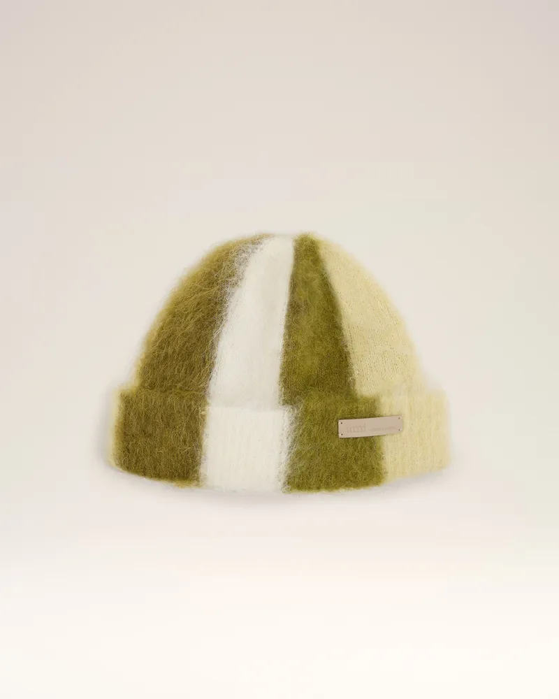 AMI Paris Gestreifte Ami De Coeur Mütze aus grüner Alpakawolle Beige Unisex Ivory