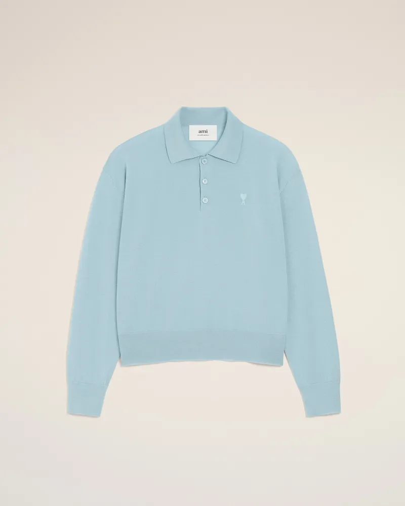 AMI Paris Ami De Coeur Polohemd aus blauer Wolle Blau für Herren Sky