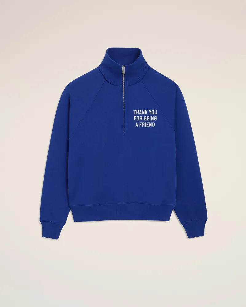 AMI Paris Blauer Sweatshirt mit Reißverschluss aus Baumwolle „Thank you for being a friend“ Blau - Größe Unisex Royal