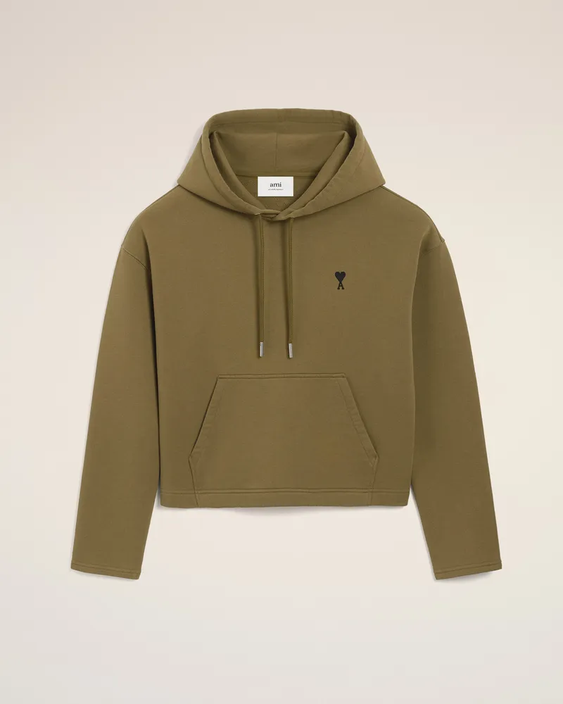 AMI Paris Ami De Coeur Kapuzenpullover aus grüner Baumwolle mit Kontrast Braun für Damen Bronze