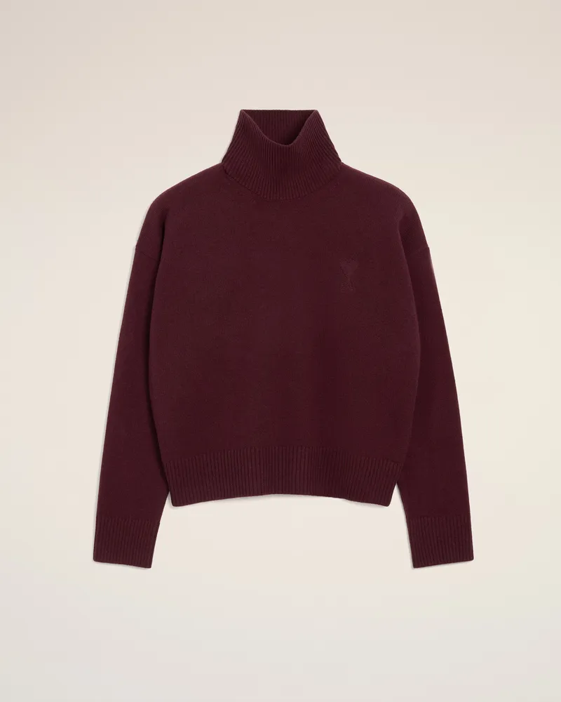 AMI Paris Ami De Coeur Pullover mit hohem Stehkragen aus Wolle in Burgundy Rot Unisex Cherry