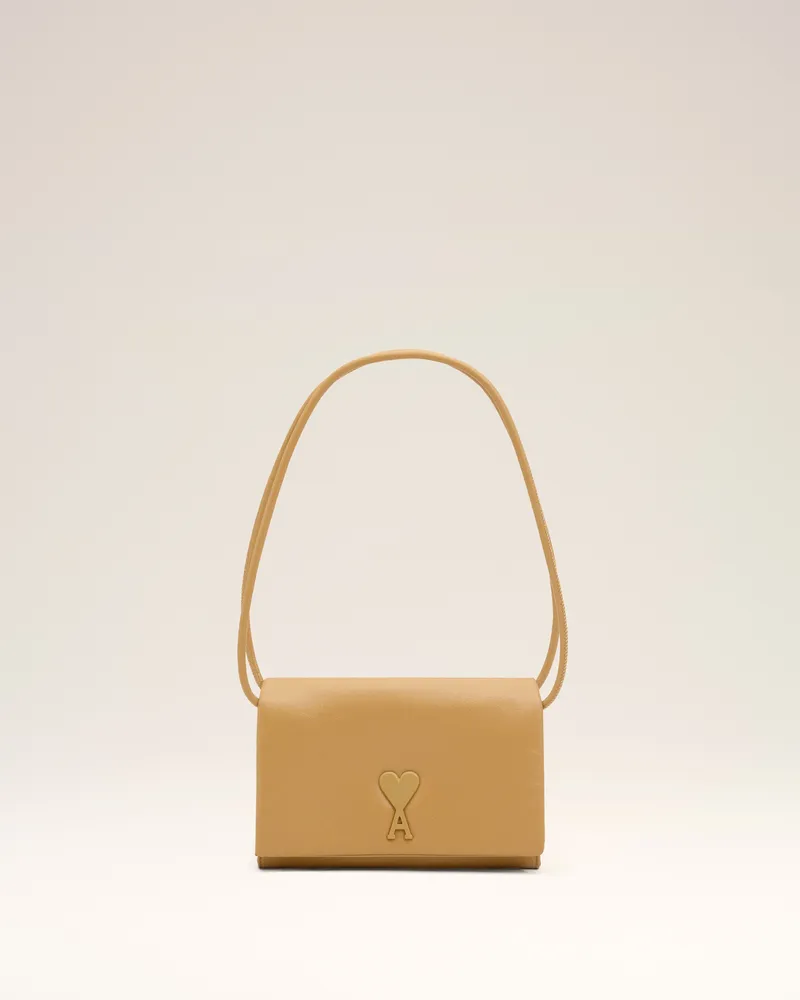 AMI Paris Gelbe Rindsleder-Geldbörse Voulez-Vous mit Riemen Gelb Unisex Honig