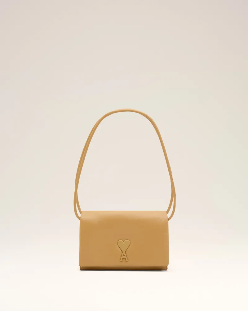 AMI Paris Gelbe Rindsleder-Geldbörse Voulez-Vous mit Riemen Gelb Unisex Honig