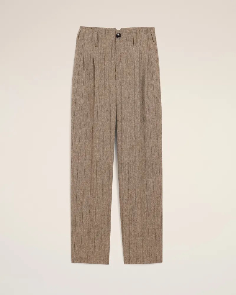 AMI Paris Braune gestreifte Hose mit zwei Falten aus Wolle Braun - Größe für Damen Schokobraun