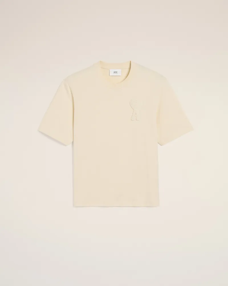 AMI Paris Ami de Coeur T-Shirt aus Baumwolle in Beige mit Aufnäher Weiß für Herren Weiss