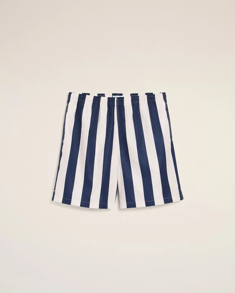 AMI Paris Weiß-marineblauer Badeanzug mit langen Streifen Blau für Herren Cremeweiss
