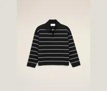 Schwarzes gestreiftes Polo aus Baumwolle mit Ami Patch Weiß - Größe Unisex