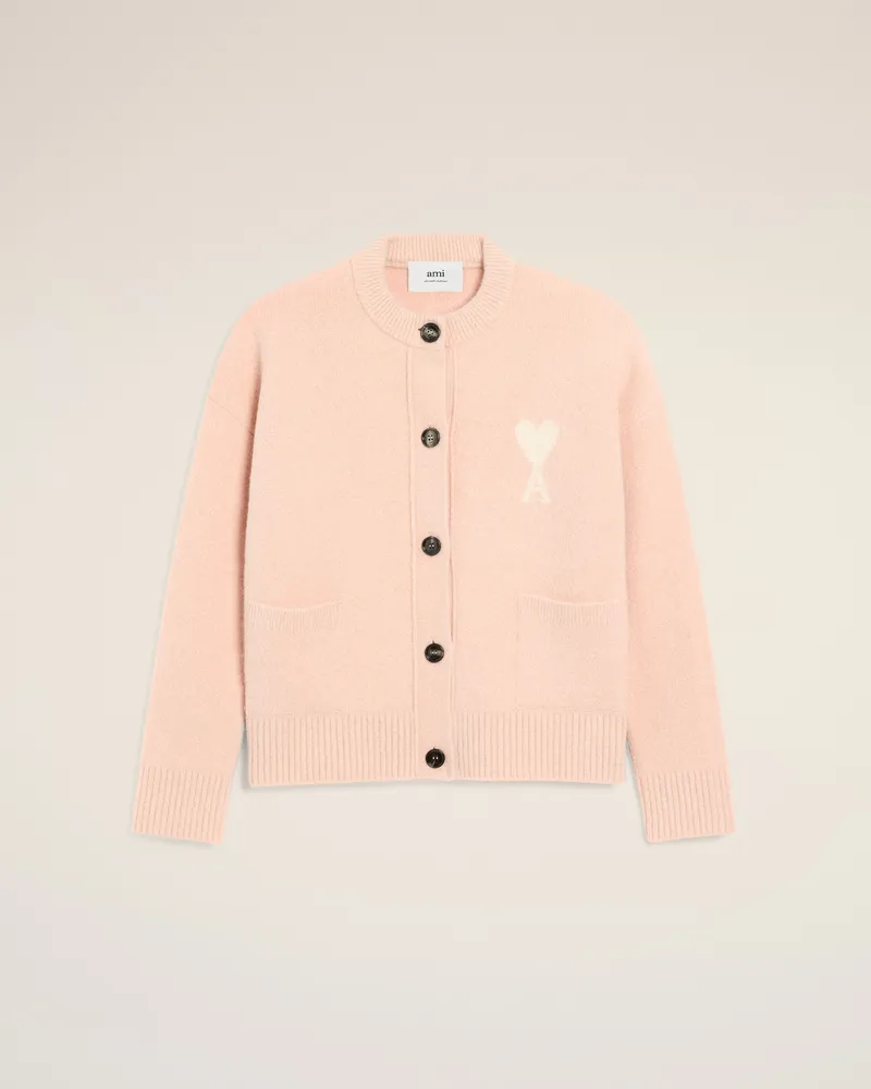 AMI Paris Ami De Coeur Cardigan aus Alpakawolle in Rosa Rosa Unisex Powder