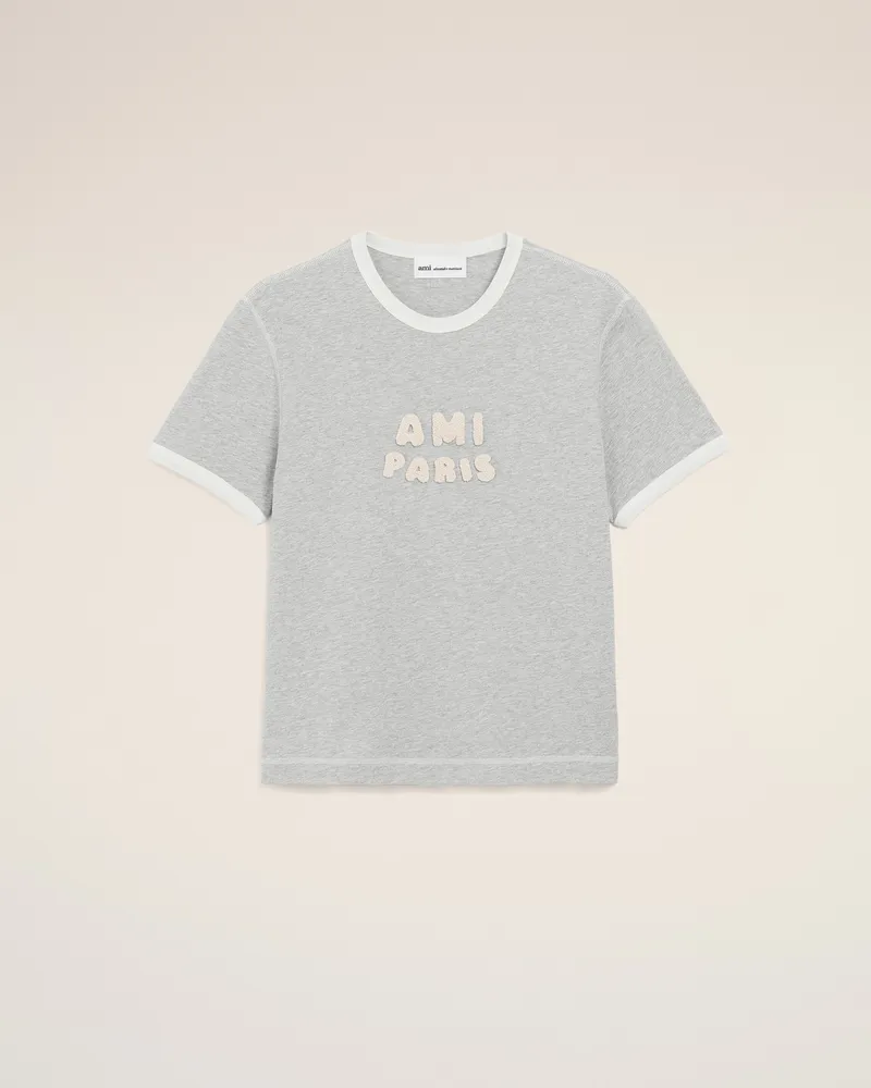 AMI Paris Graues Ami Paris T-Shirt aus Baumwolle mit gestricktem Patch Grau Unisex China-grau