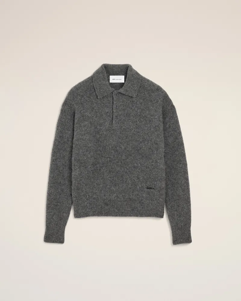 AMI Paris Polo aus grauer Wolle und Alpaka mit Ami Stickerei Grau - Größe für Herren Kohlenstoffgrau
