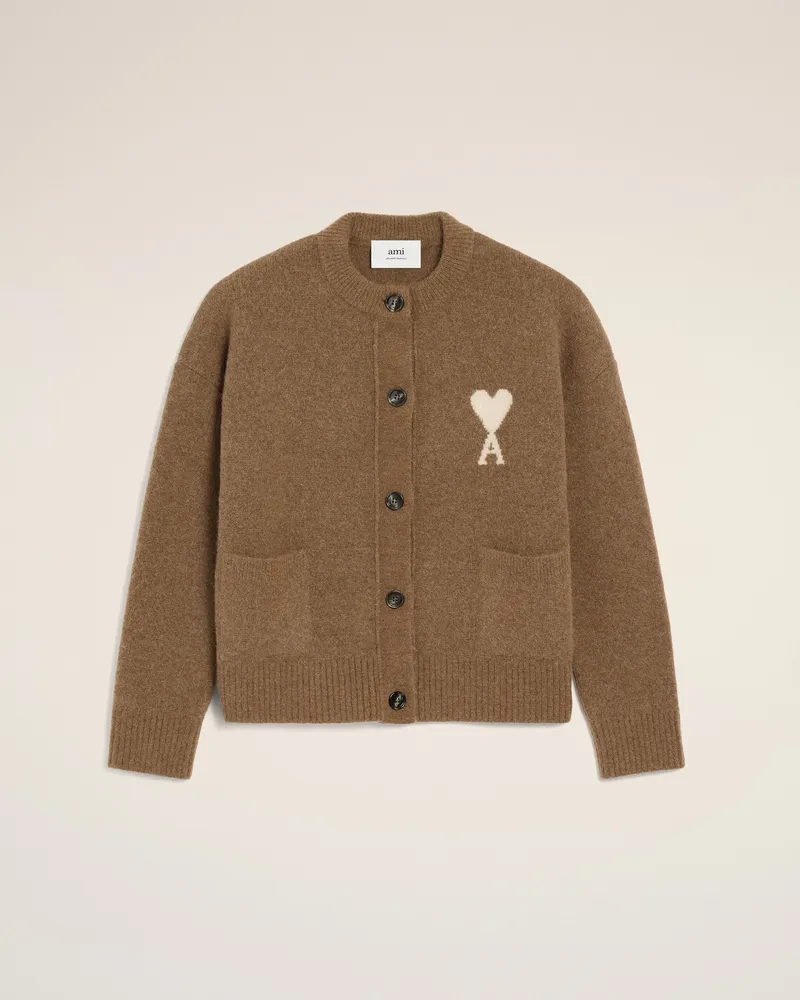 AMI Paris Ami De Coeur Cardigan aus Alpakawolle in Braun Braun Unisex Hazelnut