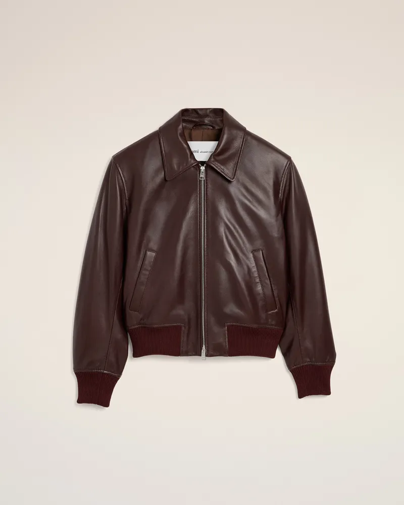 AMI Paris Blouson aus burgundfarbenem Lammleder Rot - Größe für Damen Dunkle