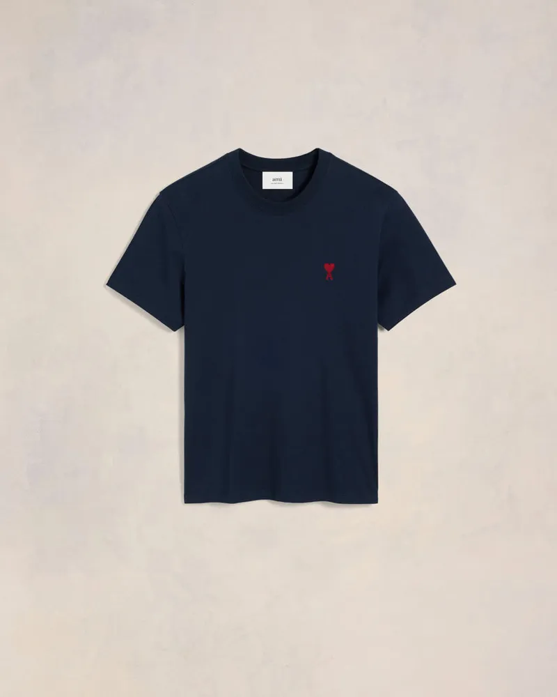 AMI Paris Ami De Coeur T-Shirt aus blauer Bio-Baumwolle Blau Unisex Nachtblau