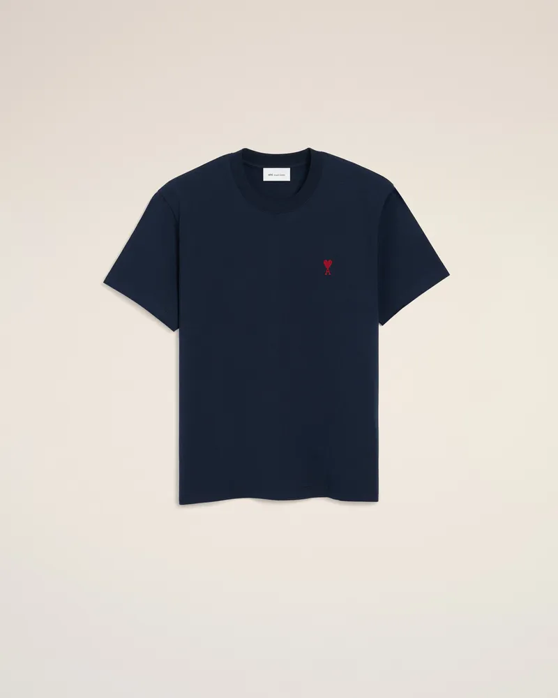 AMI Paris Ami de Coeur T-Shirt aus blauer Baumwolle Blau Unisex Nachtblau