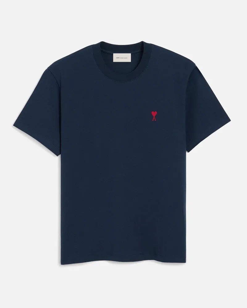 AMI Paris Ami de Coeur T-Shirt aus blauer Baumwolle Blau Unisex Nachtblau