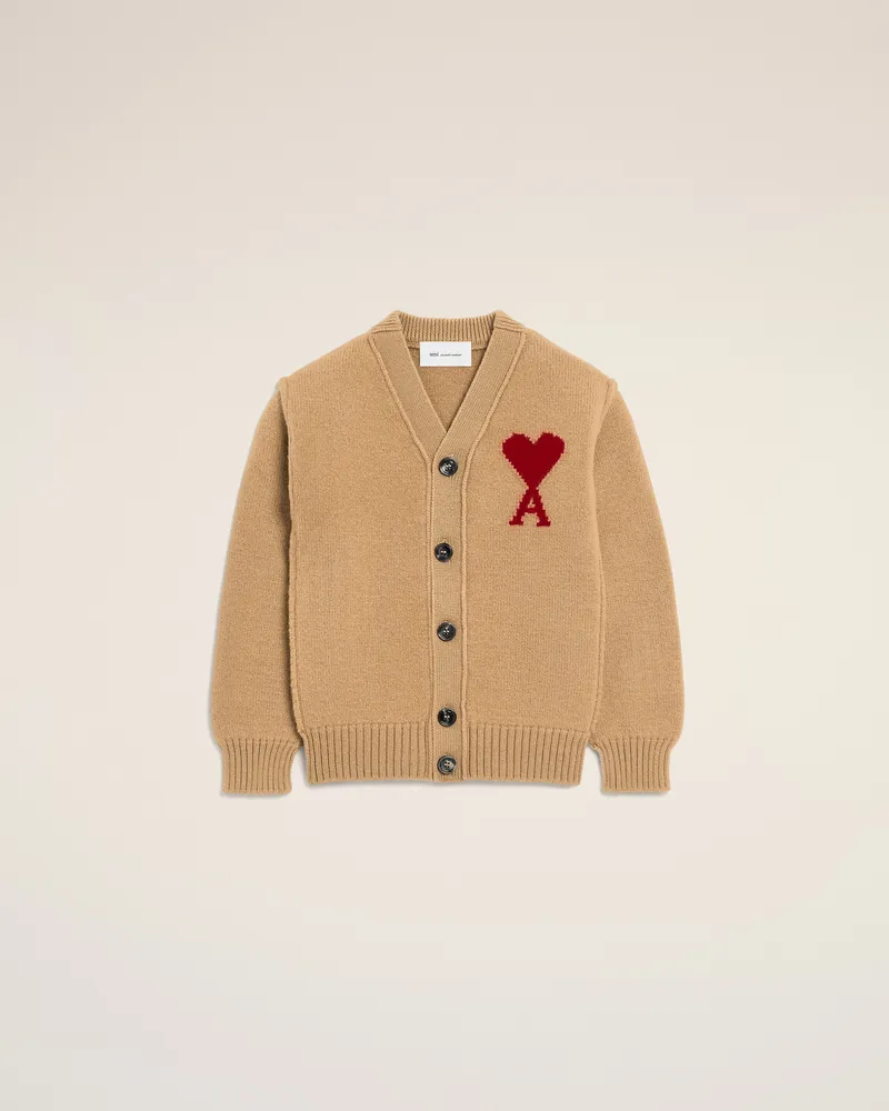 AMI Paris Ami de Coeur Cardigan aus brauner Wolle Braun Unisex Camel