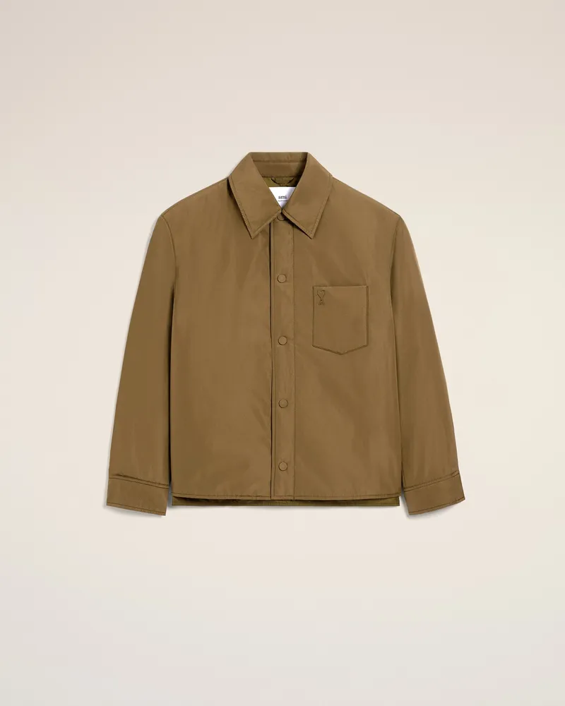 AMI Paris Gepolstertes Ami De Coeur Überhemd aus grünem Taft Braun für Herren Bronze