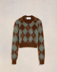 AMI Paris Argylepullover aus gebürsteter Alpakawolle und Mohair Braun Rehbraun