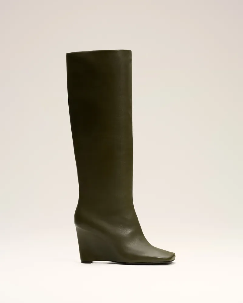 AMI Paris Zweifarbige kniehohe Stiefel aus grünem Leder Grün für Damen Bronze