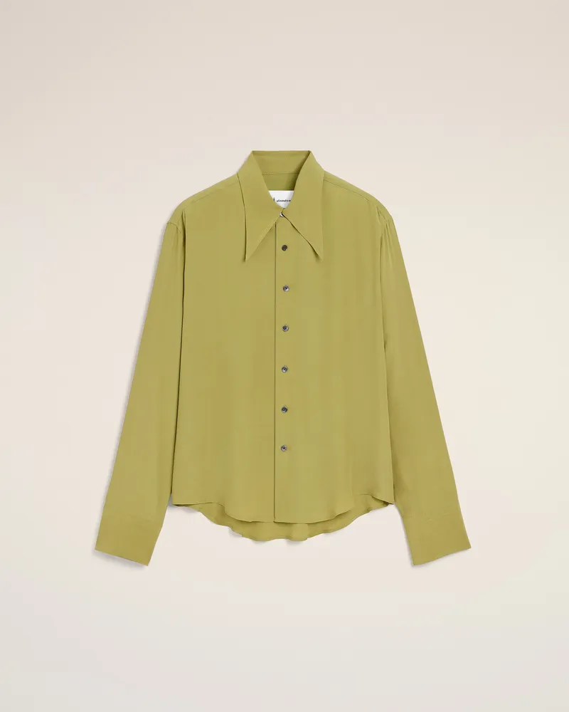 AMI Paris Grünes Hemd aus Seidenmischgewebe mit markantem Kragen und angepasster Passform Grün für Herren Matcha