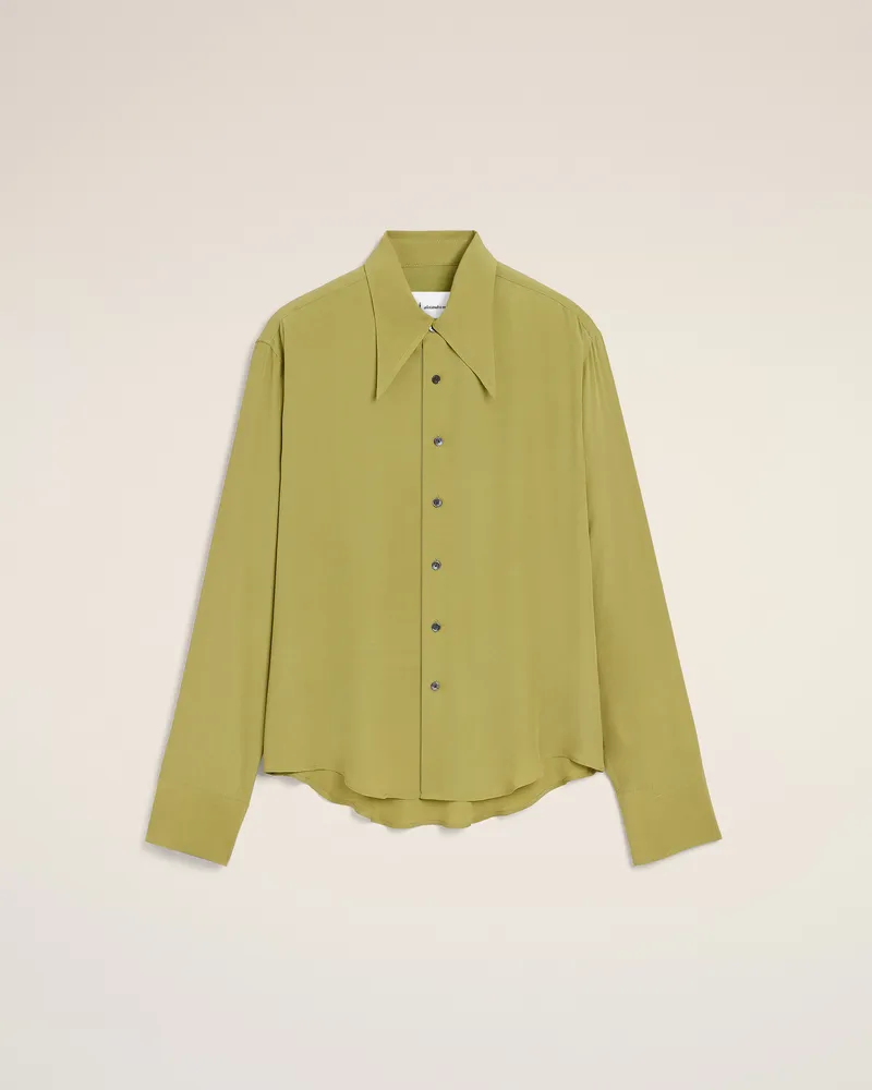 AMI Paris Grünes Hemd aus Seidenmischgewebe mit markantem Kragen und angepasster Passform Grün für Herren Matcha