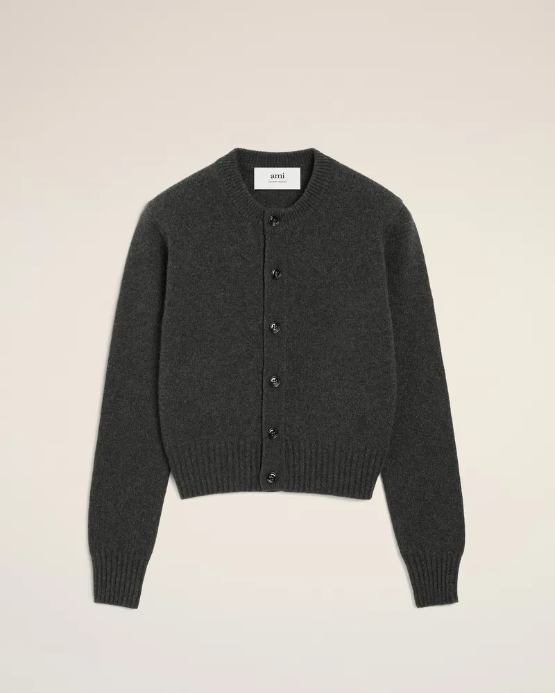 AMI Paris Ami De Coeur Cardigan aus schwarzem Kaschmir Grau für Damen Anthrazit