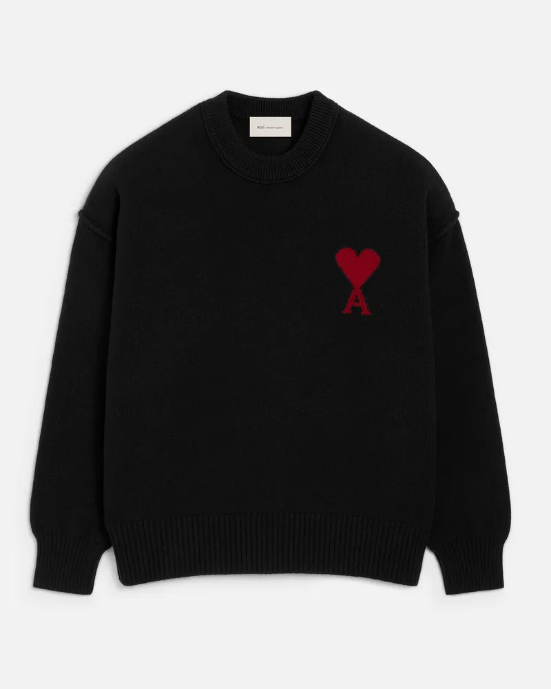 AMI Paris Ami de Coeur Pullover aus schwarzer Wolle Schwarz Unisex Schwarz