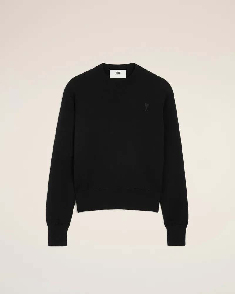 AMI Paris Ami De Coeur Pullover mit Rundhalsausschnitt aus schwarzer Wolle Schwarz für Herren Schwarz