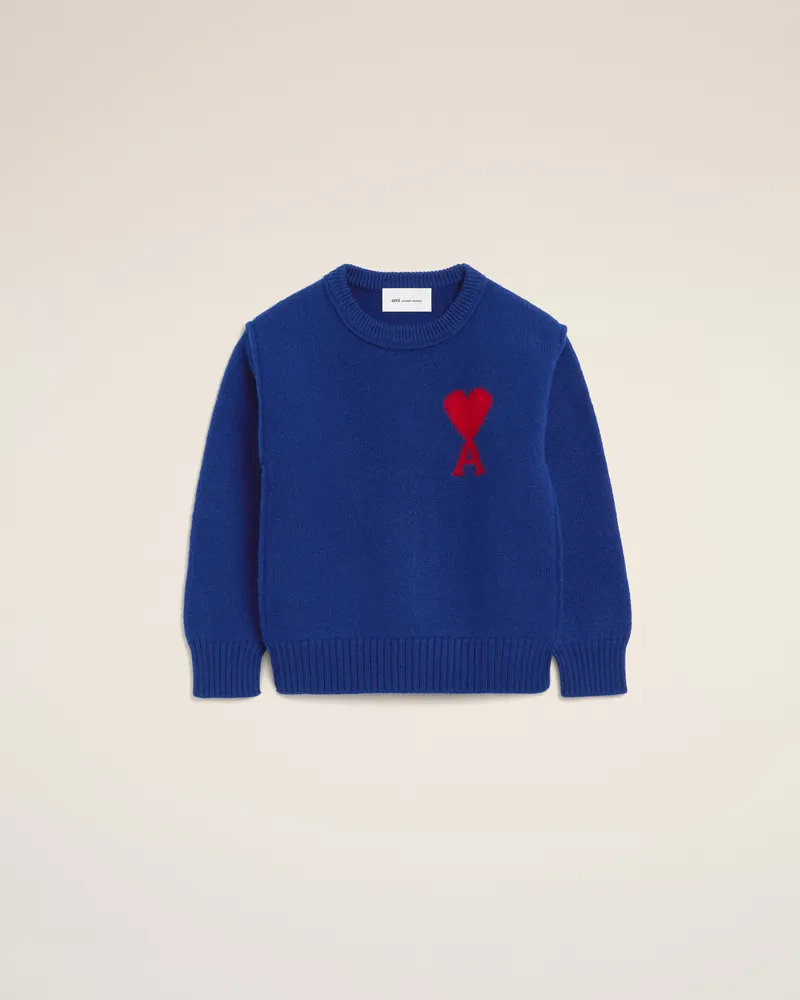 AMI Paris Ami de Coeur Pullover aus blauer Wolle Blau Unisex Königsblau