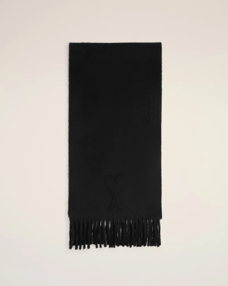 AMI Paris Geprägter Ami De Coeur Schal aus schwarzer Wolle Grau Unisex Grau