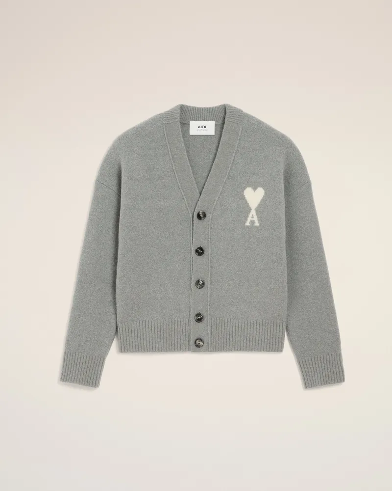 AMI Paris Ami De Coeur Cardigan aus Alpakawolle in Grau Grau Unisex Grau