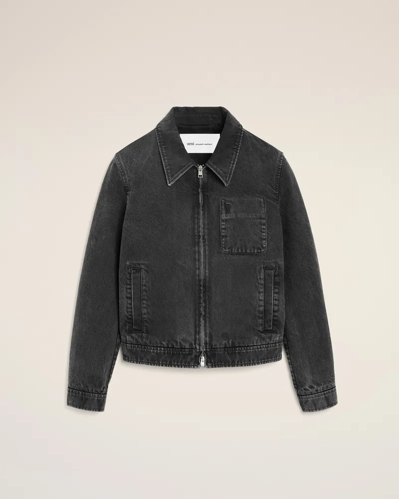 AMI Paris Schwarze Ami De Coeur Baumwolljacke mit Reißverschluss Grau für Herren Used