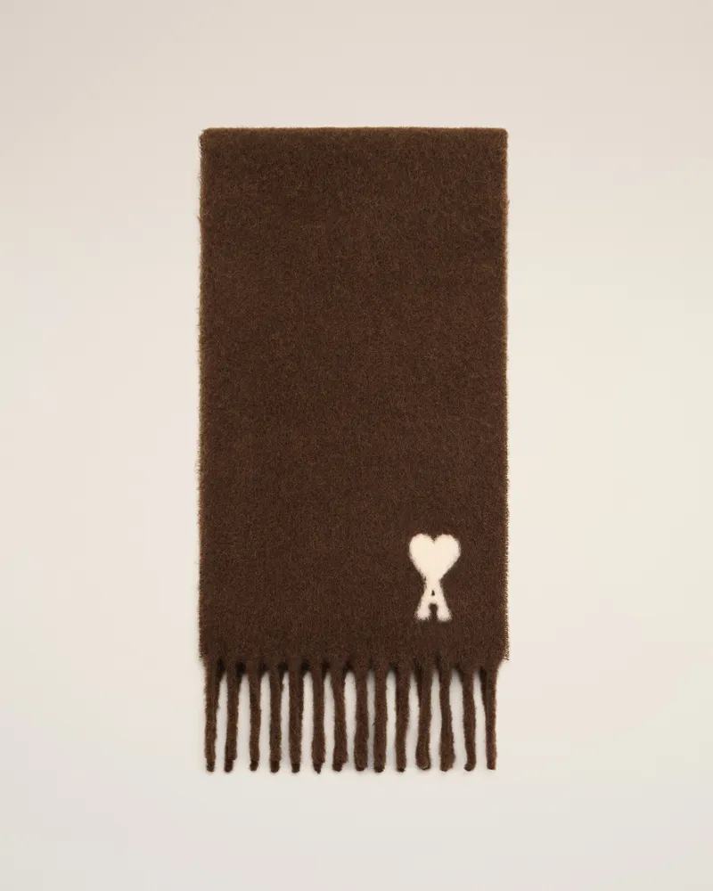 AMI Paris Ami de Coeur Schal aus braunem Alpaka Braun - Größe Unisex Schokoladenbraun