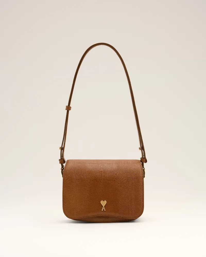 AMI Paris Paris Paris Tasche aus braunem, lizardgeprägtem Rindsleder Braun Unisex Cognac