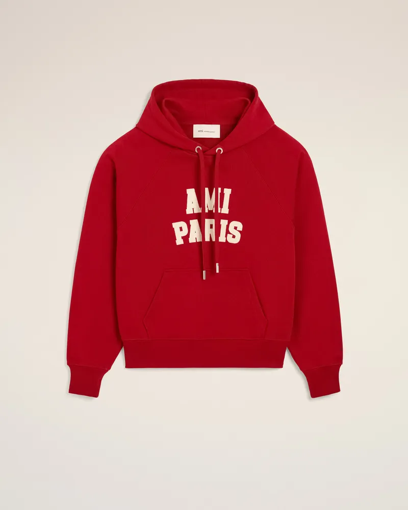 AMI Paris Roter Hoodie aus Baumwolle mit Ami Paris Stickerei Rot Unisex Rubinrot